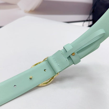 CHANEL 30MM BELT IN GREEN MINT CALFSKIN GOLD HARDWARE ATTACH PEARLS