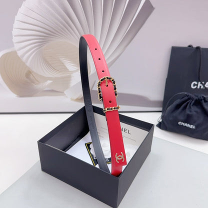 CHANEL BELT 20 MM IN CHERRY RED MIX BLACK CALFSKIN GOLD HARDWARE