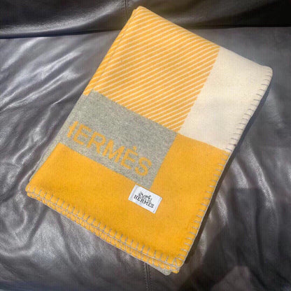 HERMES H RIVIERA BLANKET 200 CM IN CLASSIC YELLOW WOOL AND CASERE 136855