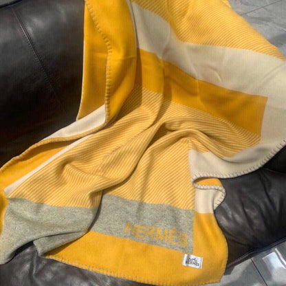 HERMES H RIVIERA BLANKET 200 CM IN CLASSIC YELLOW WOOL AND CASERE 136855