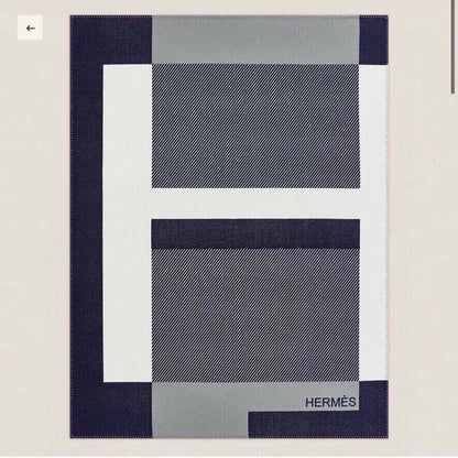 HERMES H RIVIERA BLANKET 200 CM IN NAVY BLUE WOOL AND CASERE 136856