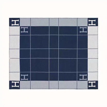 HERMES AVALON III THROW BLANKET 175 CM IN NAVY BLUE WOOL AND CASERE 351741