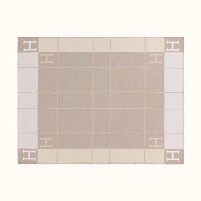 HERMES AVALON III THROW BLANKET 175 CM IN KHAKI BROWN WOOL AND CASERE 351745