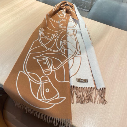 HERMES CASAQUE ENTRELACS EQUESTRES 190 CM SCARF IN COPPER BROWN CASERE