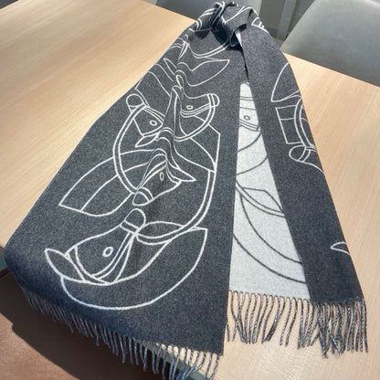 HERMES CASAQUE ENTRELACS EQUESTRES 190 CM SCARF IN SHADOW GRAY CASERE