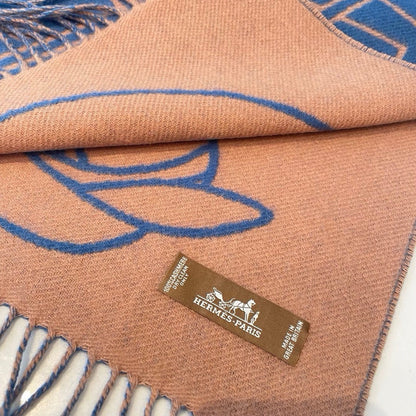 HERMES CASAQUE ENTRELACS EQUESTRES 190 CM SCARF IN AZURE BLUE CASERE