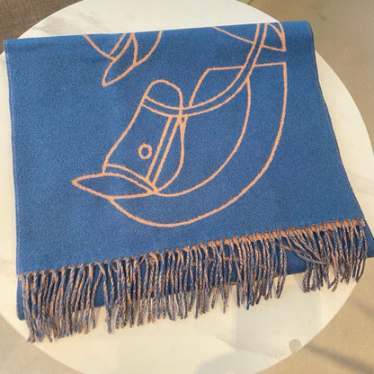 HERMES CASAQUE ENTRELACS EQUESTRES 190 CM SCARF IN AZURE BLUE CASERE