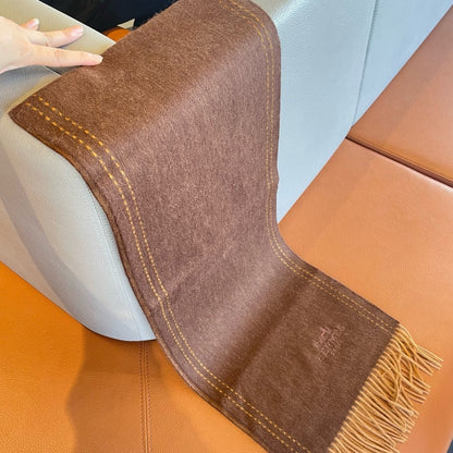 HERMES UNIE BRODEE GM MUFFLER IN CHOCOLATE BROWN CASERE