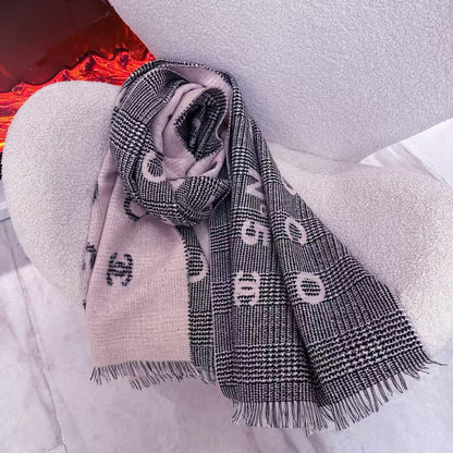 CHANEL SCARF 194 CM IN LIGHT PINK MIX BLACK CASHMERE 390060