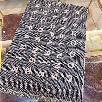 CHANEL SCARF 194 CM IN LIGHT PINK MIX BLACK CASHMERE 390060