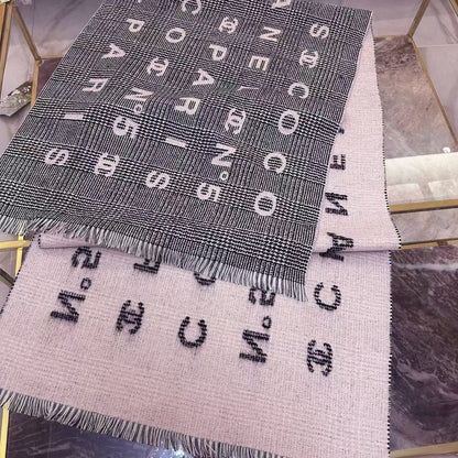 CHANEL SCARF 194 CM IN LIGHT PINK MIX BLACK CASHMERE 390060
