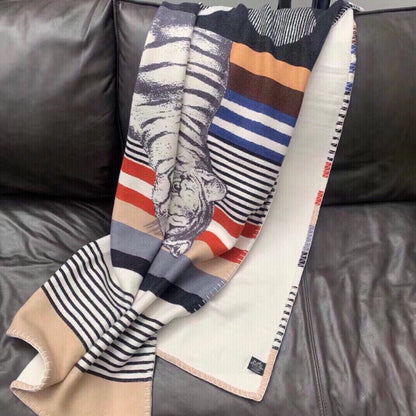 HERMES TIGRE BAYADERE BLANKET 170 CM IN COLORFUL CASERE 390805
