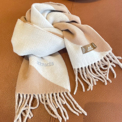 HERMES SCARF 150 CM IN LIGHT BROWN MIX WHITE CASERE