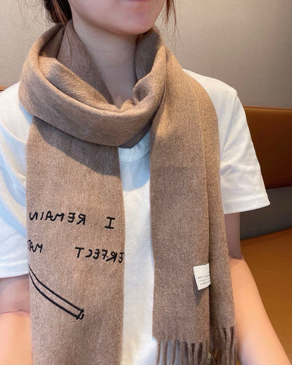 LOEWE SCARF 180 CM IN CAMEL BEIGE LAMBSWOOL WITH BLACK LETTER 394446
