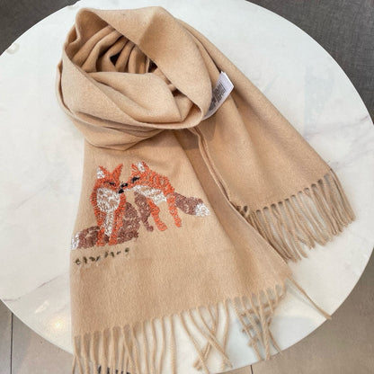 BURBERRY BOX WOOL CASHMERE SCARF 180 CM TAN BEIGE 394451