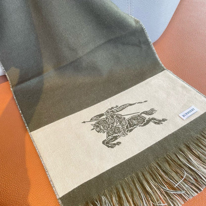 BURBERRY EKD LOGO SCARF 200 CM IN OLIVE GREEN MIX WHITE CASHMERE 396289