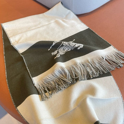 BURBERRY EKD LOGO SCARF 200 CM IN OLIVE GREEN MIX WHITE CASHMERE 396289