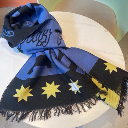 BURBERRY SCARF 200 CM IN COBALT BLUE MIX BLACK CASHMERE  401905