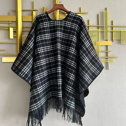 BURBERRY CHECK DOUBLE-SIDED CAPE 150 CM IN BLACK CASHMERE 401927