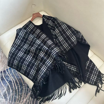 BURBERRY CHECK DOUBLE-SIDED CAPE 150 CM IN BLACK CASHMERE 401927