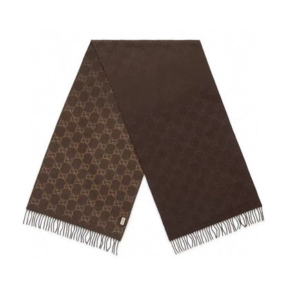 GUCCI SCARF 200 CM CHOCOLATE BROWN  CASHMERE JACQUARD 405133