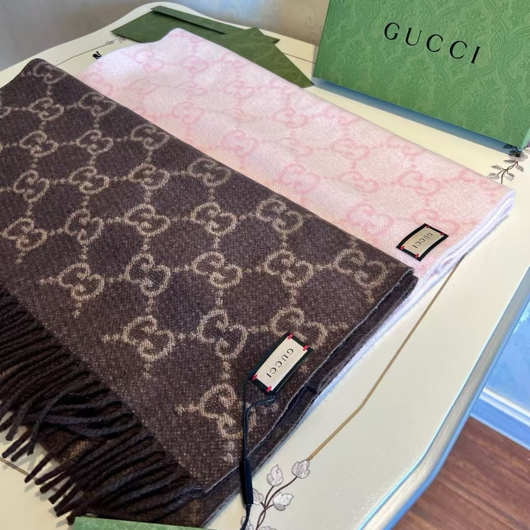 GUCCI SCARF 200 CM CHOCOLATE BROWN  CASHMERE JACQUARD 405133