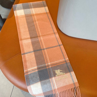 BURBERRY SCARF 180 CM IN CORAL ORANGE MIX BLACK WOOL 408569