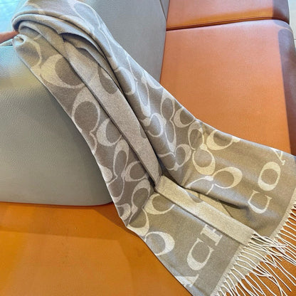 COACH CLASSIC MONOGRAM LOGO WOOL SCARF 195 CM DOVE GRAY 413628