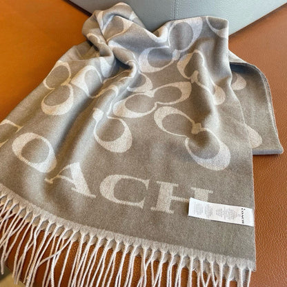 COACH CLASSIC MONOGRAM LOGO WOOL SCARF 195 CM DOVE GRAY 413628