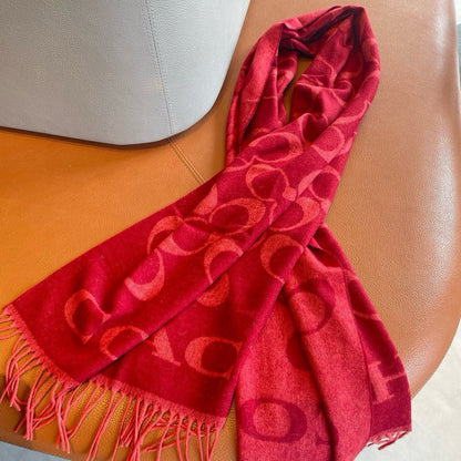 COACH CLASSIC MONOGRAM LOGO WOOL SCARF 195 CM GARNET RED 413629
