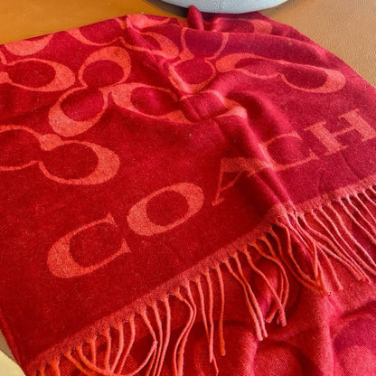 COACH CLASSIC MONOGRAM LOGO WOOL SCARF 195 CM GARNET RED 413629