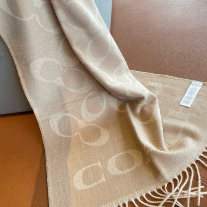 COACH CLASSIC MONOGRAM LOGO WOOL SCARF 195 CM BISQUE BEIGE 413630