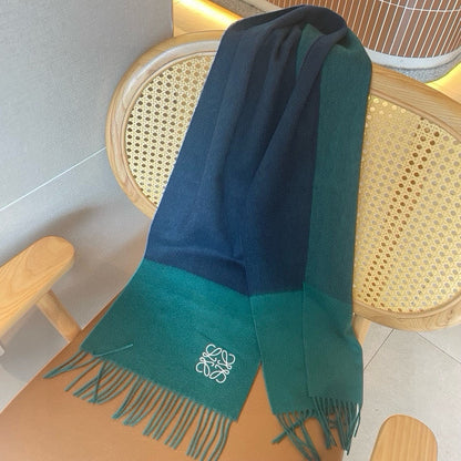 LOEWE SCARF 180 CM IN TEAL GREEN MIX NAVY BLUE WOOL AND CASHMERE  415204