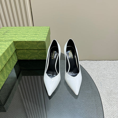 GUCCI 105 HIGH HEEL PUMP WHITE LAMBSKIN