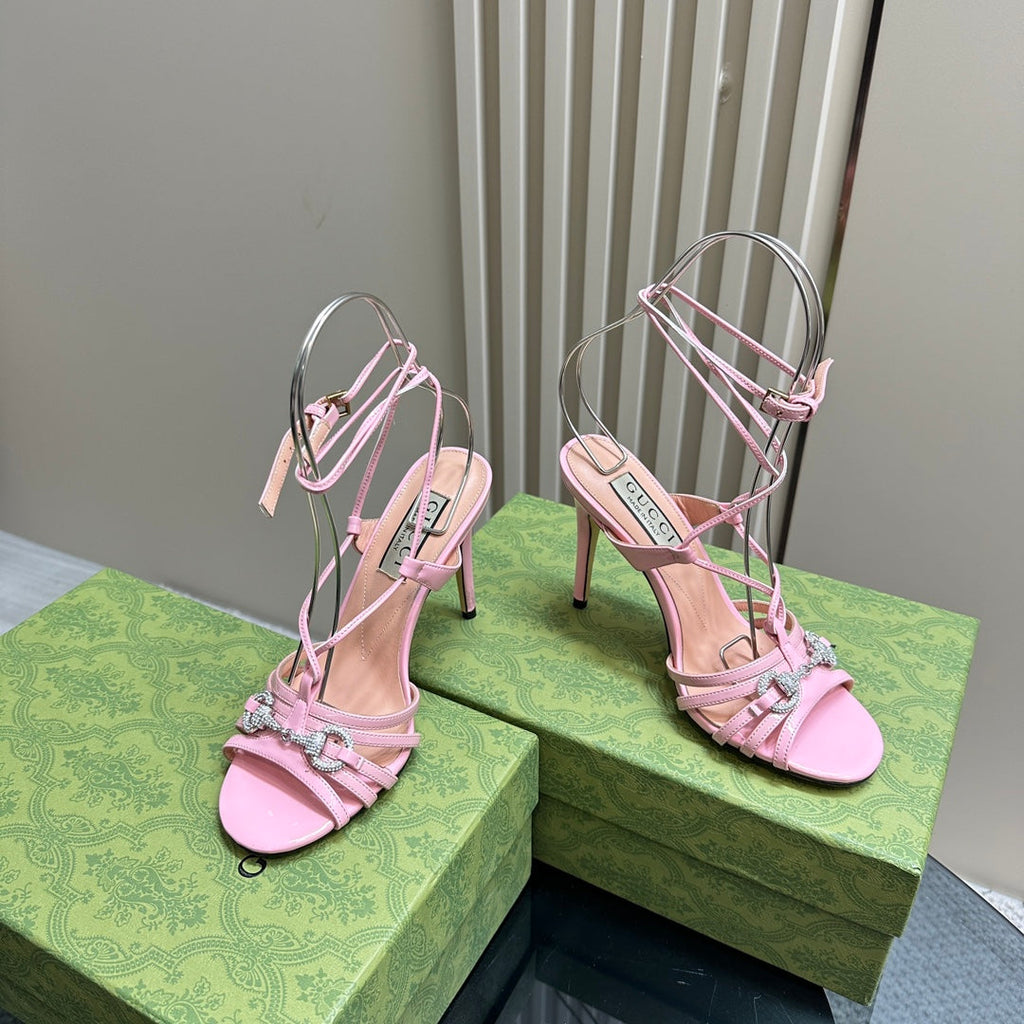 GUCCI CRYSTAL HORSEBIT SANDAL PASTEL PINK LAMBSKIN