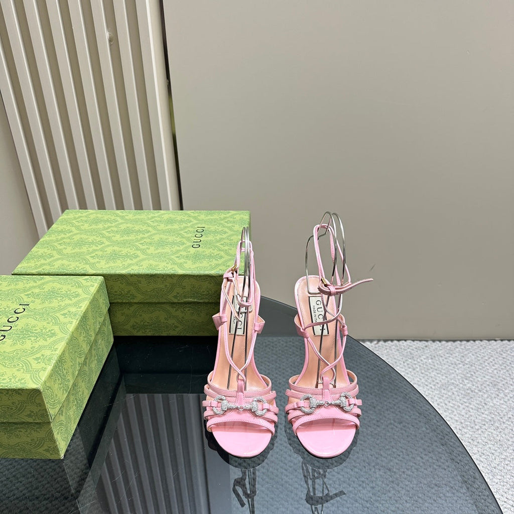GUCCI CRYSTAL HORSEBIT SANDAL PASTEL PINK LAMBSKIN