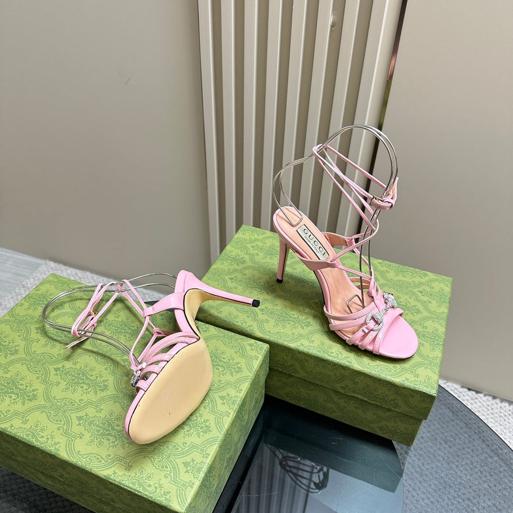 GUCCI CRYSTAL HORSEBIT SANDAL PASTEL PINK LAMBSKIN