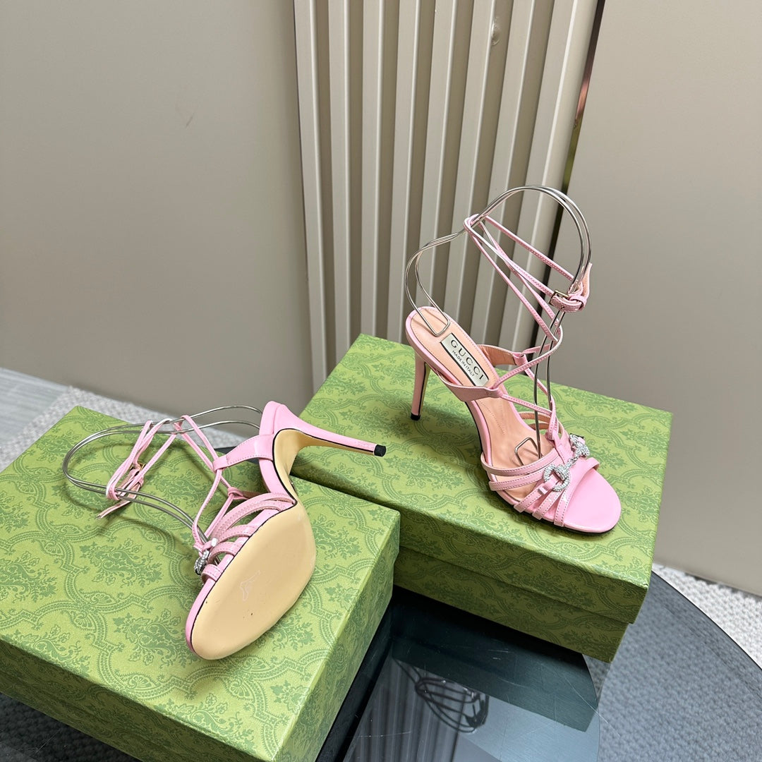 GUCCI CRYSTAL HORSEBIT SANDAL PASTEL PINK LAMBSKIN
