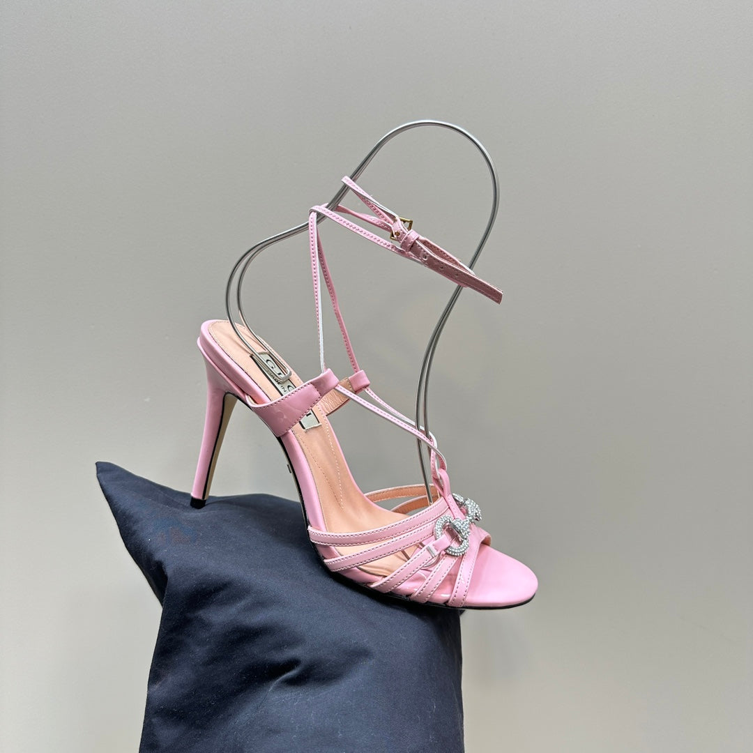 GUCCI CRYSTAL HORSEBIT SANDAL PASTEL PINK LAMBSKIN