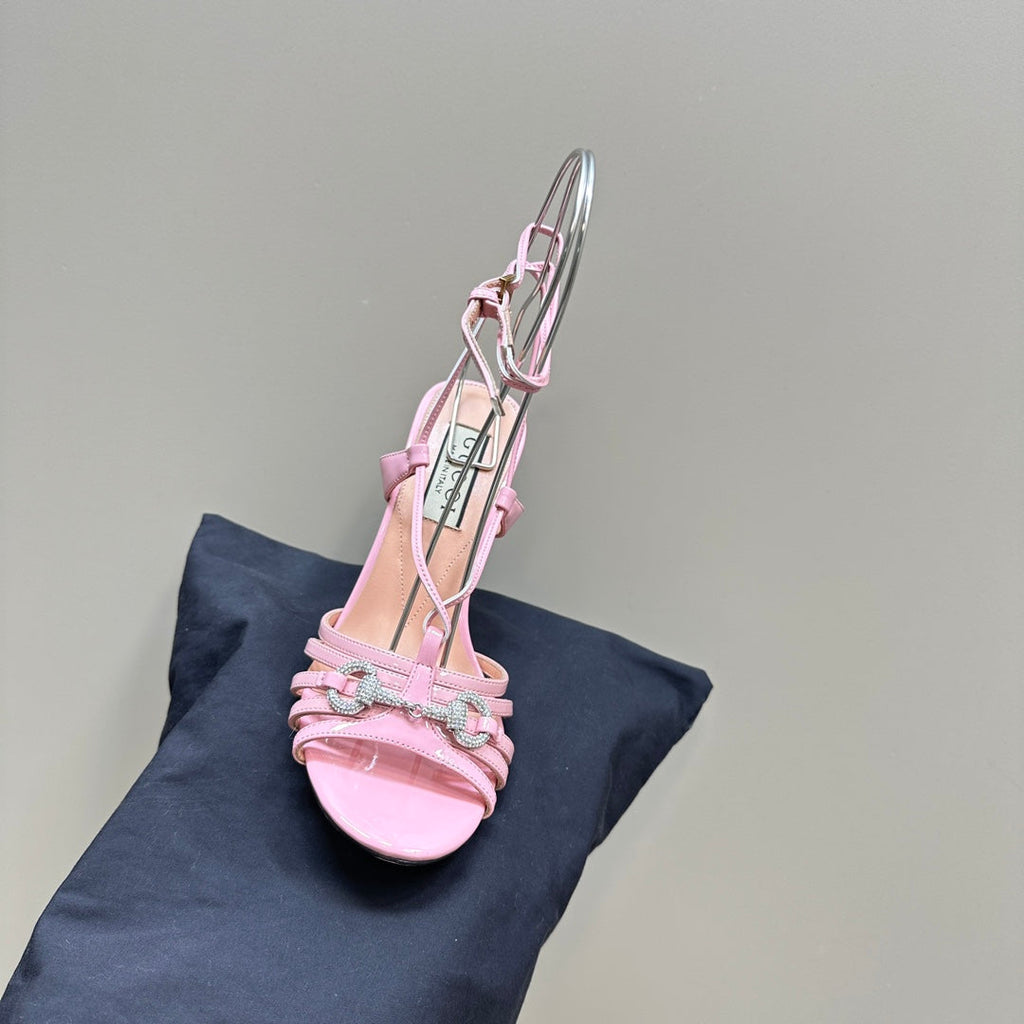 GUCCI CRYSTAL HORSEBIT SANDAL PASTEL PINK LAMBSKIN