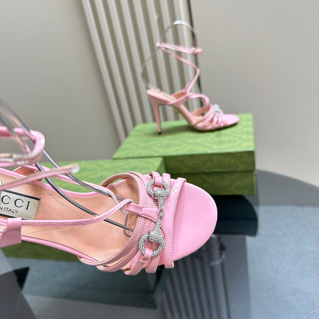 GUCCI CRYSTAL HORSEBIT SANDAL PASTEL PINK LAMBSKIN