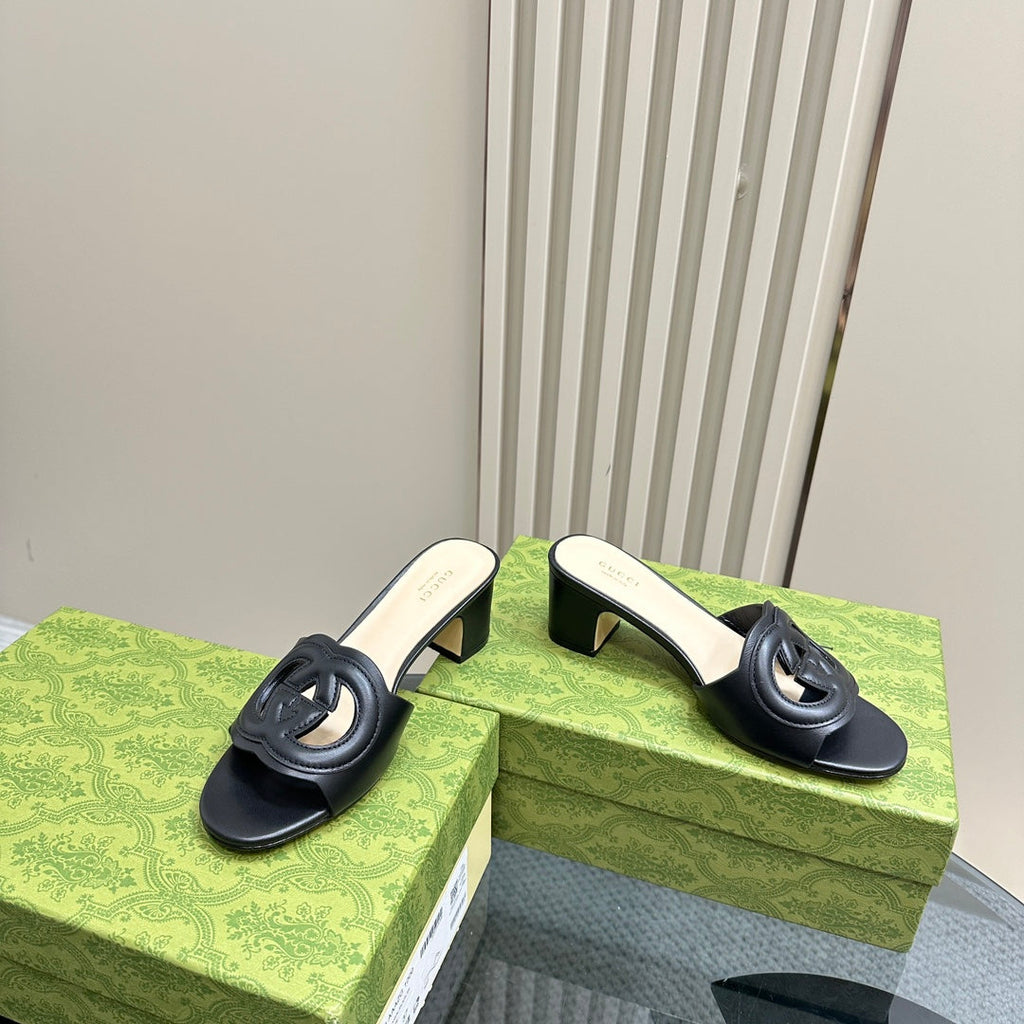 GUCCI MID-HEEL 5 CM MULE IN BLACK CALFSKIN
