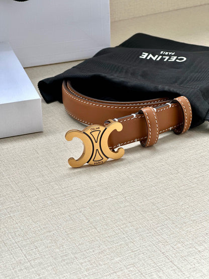 CELINE 25S BELT TRIOMPHE TAURILLON 25MM IN CARAMEL CALFSKIN 557498