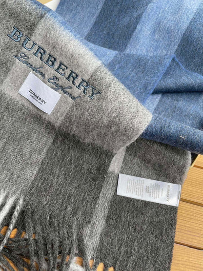 BURBERRY SCARF 180 CM IN NAVY BLUE MIX BLACK CASHMERE 394744