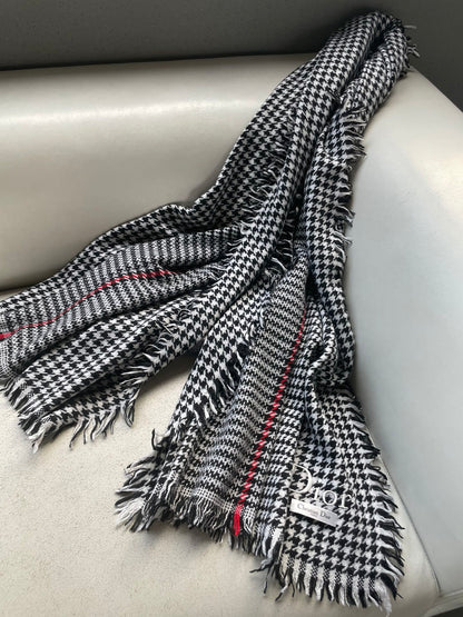 DIOR HOUNDSTOOTH SCARF 200 CM IN BLACK MIX WHITE WOOL 399969