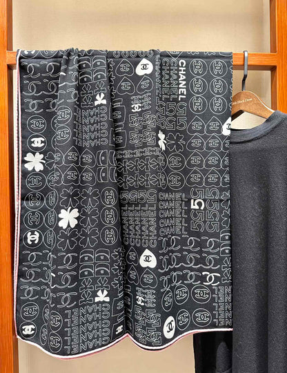 CHANEL SQUARE SCARF 140 CM IN BLACK MONOGRAM SILK 403999