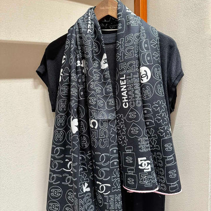 CHANEL SQUARE SCARF 140 CM IN BLACK MONOGRAM SILK 403999