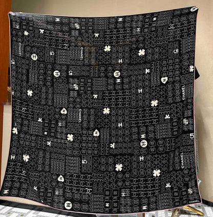CHANEL SQUARE SCARF 140 CM IN BLACK MONOGRAM SILK 403999