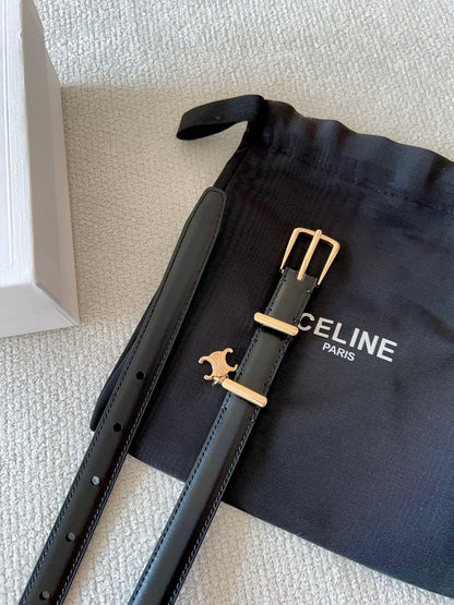 CELINE CL BELT 18MM IN BLACK TAURILLON GLOSSY CALFSKIN GOLD BUCKLE