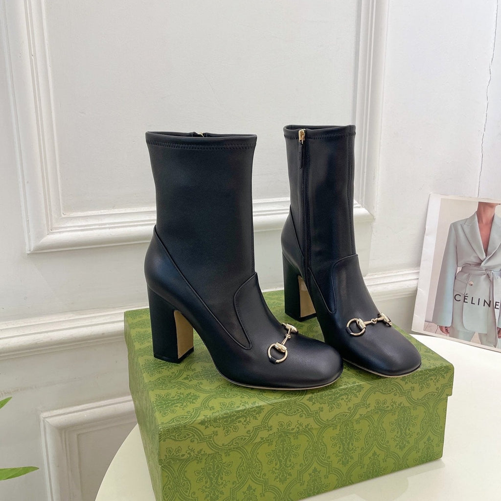 GUCCI HORSEBIT ANKLE BOOTS 9.5CM IN BLACK SHEEPSKIN